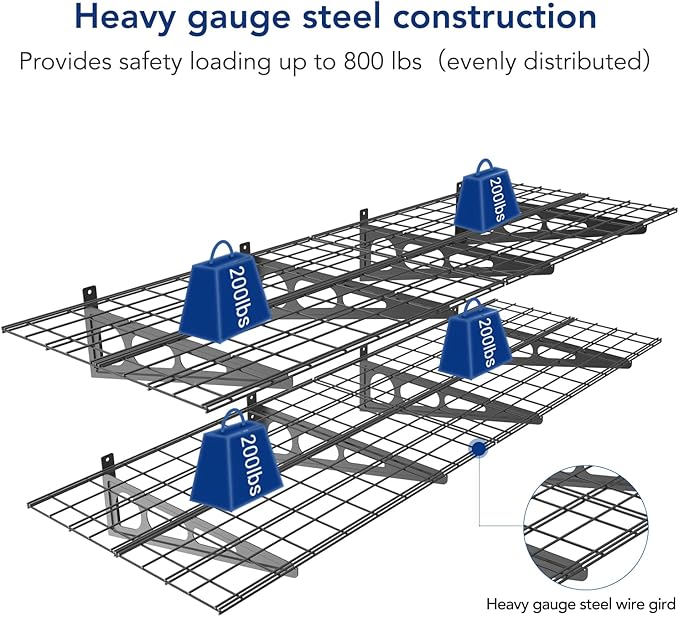 FLEXIMOUNTS 2-Pack 2x6ft Garage Shelving with Hooks 24-inch-by-72-inch Wall Shelf Garage Storage Racks Floating Shelves, Black
