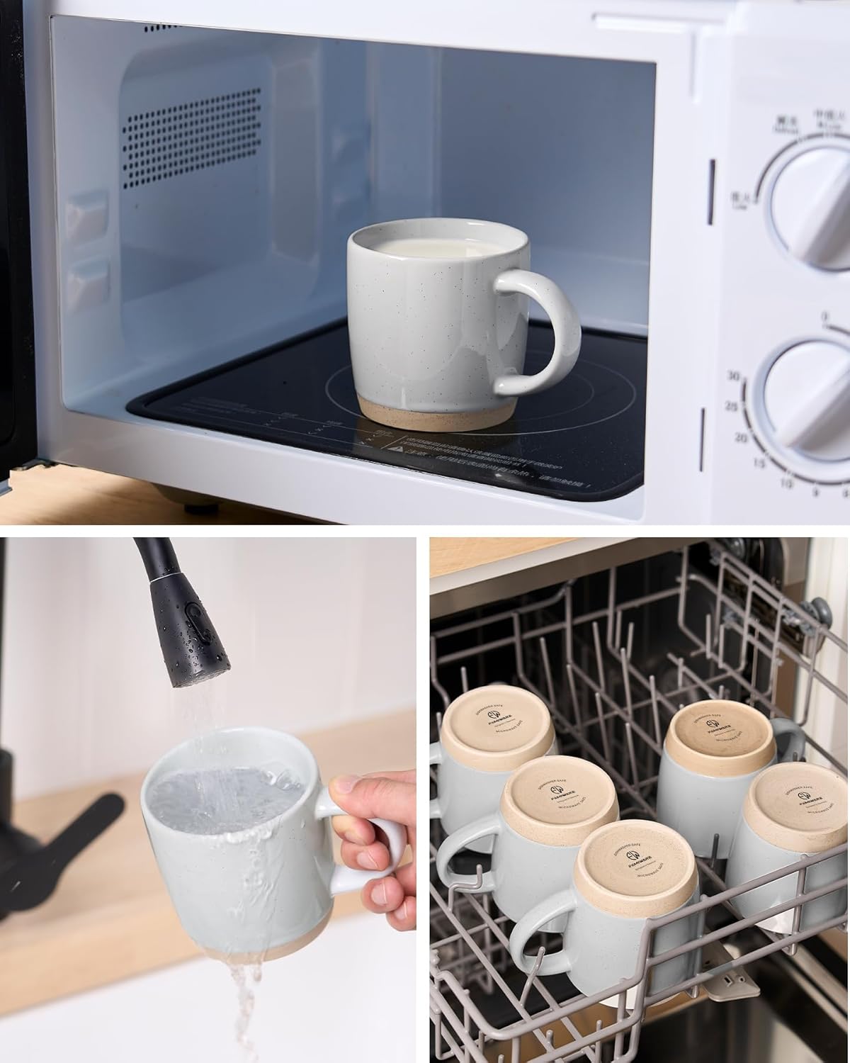 famiware Coffee Mugs for 6, 12 oz Mug Set, Dringking Cup with Handle for Coffee, Tea, Cocoa, Milk, Milkyway serise, Ligth Gray