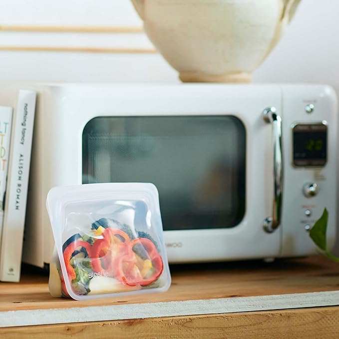 Stasher Premium Silicone Reusable Food Storage Stand-Up Mini Bag, Green, Microwave, Sous Vide, Dishwasher, Oven and Freezer Safe, BPA Free, Leak-free, Eco-friendly, 28 Oz (Pack of 2)