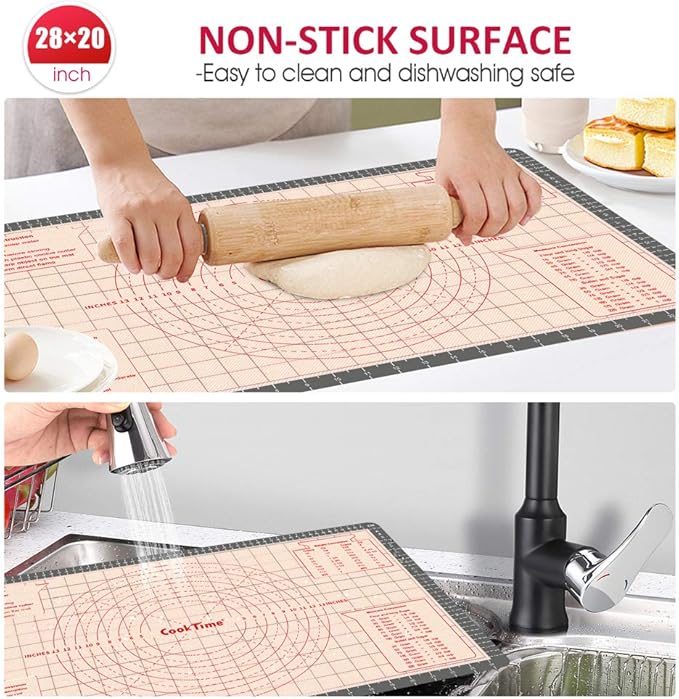 Pastry Baking Mat 28x20 Inch - Larger Silicone Baking Pastry Mat for Rolling Dough,Non Silp Silicon Dough Sheet Mat with Measurement,Perfect for Making Pie,Pizza