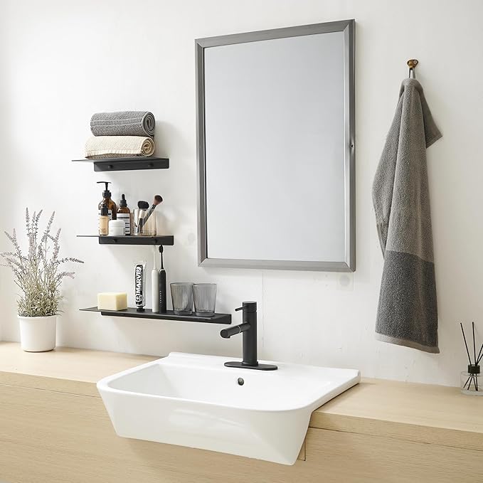 JOOM Small Metal Wall Floating Shelf - Metal Wall Shelf, Black Floating Shelf, Small Bathroom Shelf, Display Shelves for Wall Storage (Black, 20 in)