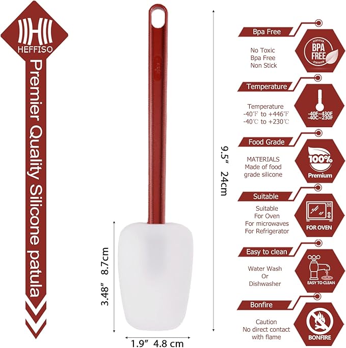 Silicone Rubber Spatula Set of 3, High Heat Set, Commercial Rubber Spatula (1 Spoonula + 2 Scrapers (9.5 Inches))