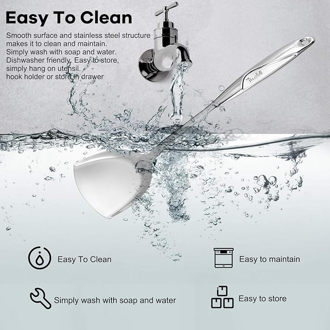 High Grade Spatula,Stainless Steel Turner, Kitchen Work Turner,Wok Spatula,Heat-proof Design of Hollow Handle, No rust, Dishwasher Safe (13.5 Inch)