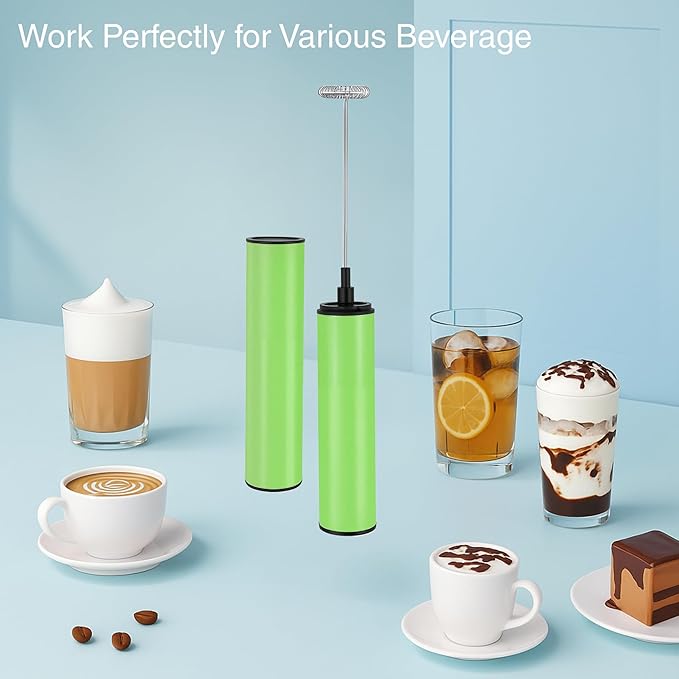 Rechargeable Milk Frother, Electric Coffee Foamer, Handheld Drink Mixer for Latte, Cappuccino, Coffee, Eggs, Hot Chocolate, Protein,Green