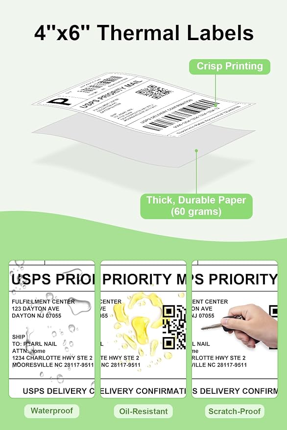 Bulk 4x6 Thermal Labels - 6000 Adhesive Labels | Smudge-Resistant & BPA-Free | Thermal Printer Compatible