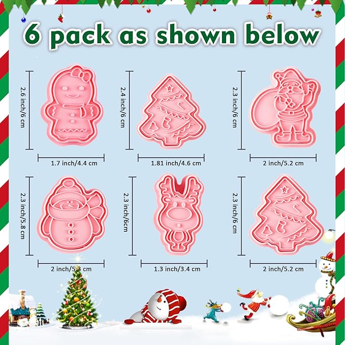 Leesgel Christmas Cookie Cutters, 3D Christmas Holiday Cookie Cutters Shapes with Santa/Xmas Tree/House/Deer, Christmas Party Decorations Ornaments