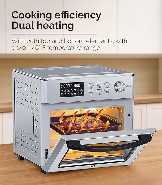 MOI 1700W Air Fryer Toaster Oven - Convection Toaster Oven Air Fryer Combo with 12 Presets - Countertop Ovens for Baking & Frying with Digital Display, Dual Heating, Rotisserie & Dehydrate Function
