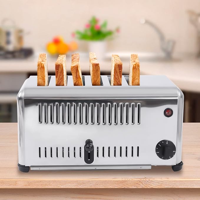Commercial Toaster 6 Slices Stainless Steel Pop-Up Electric Toaster Machine Cool Touch Toaster Countertop Toaster 6 Slice 5 Minutes Timier Rapid Toaster w/Tray Restaurant