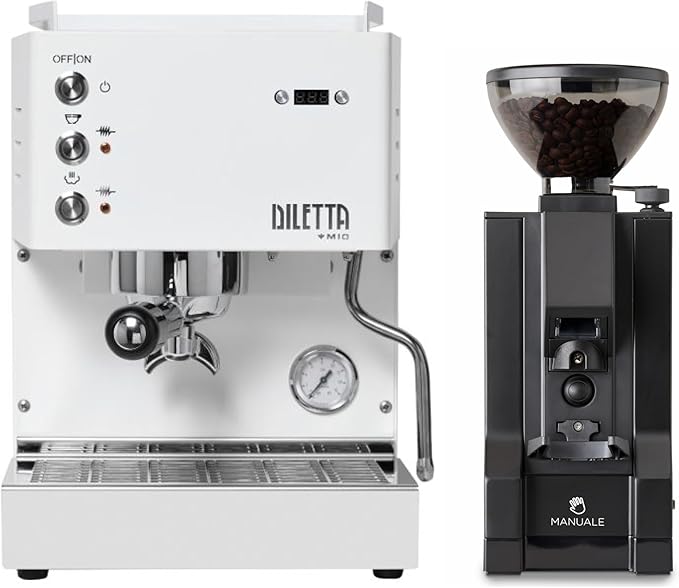 Diletta Mio Espresso Machine (White) and Eureka Mignon Notte Grinder Bundle