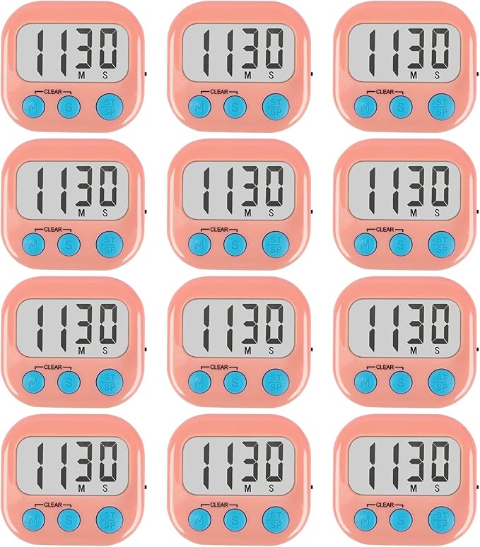 12 Pack Digital Kitchen Timers for Cooking Magnetic Timer for Cooking Loud Alarm Pink