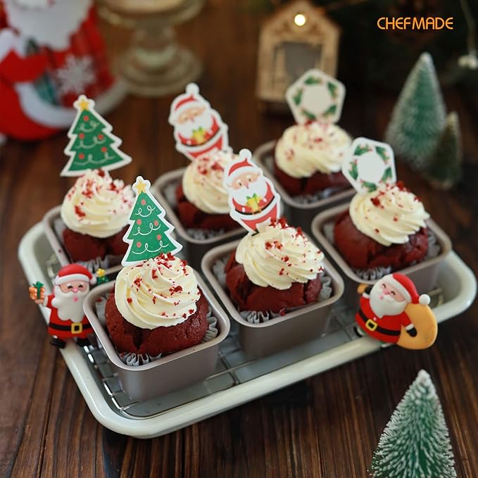 CHEFMADE Mini Brownie Cake Pan Set, 2.4-Inch 4Pcs Non-Stick Square Muffin Pan Blondie Bakeware for Oven and Instant Pot Baking (Champagne Gold)