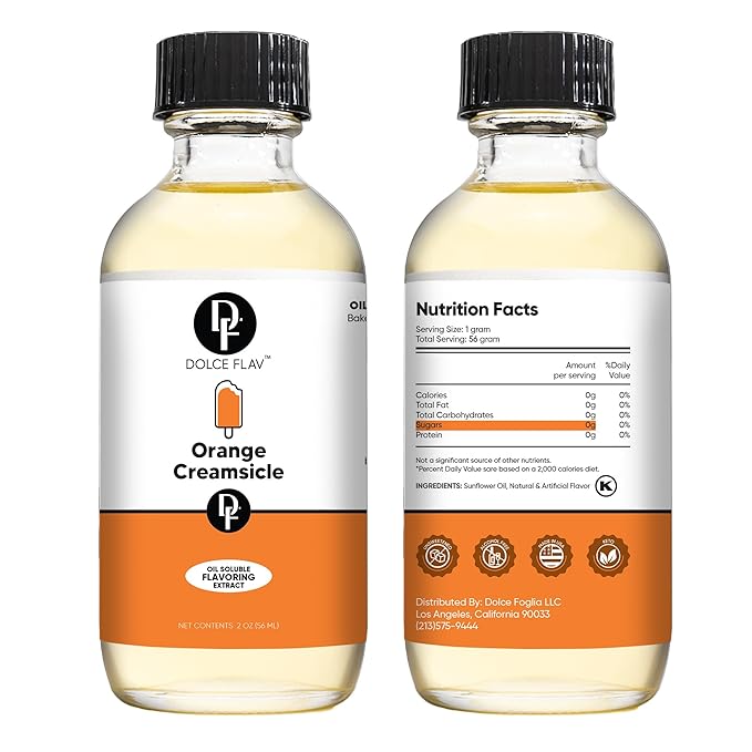 Dolce Flav Orange Creamsicle Extract - 2 Ounce Oil-Soluble Multipurpose Flavoring Ideal for Candy Making, Baking, Lip Balm, and Ice Cream - Perfect Kitchen Gift for Holidays