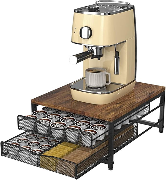 Coffee Pod Holder For Counter, Wooden K Cup Holder with Sliding Drawer, Large Capacity Coffee Pod Storage for Coffee Station, Home, Office, Kitchen