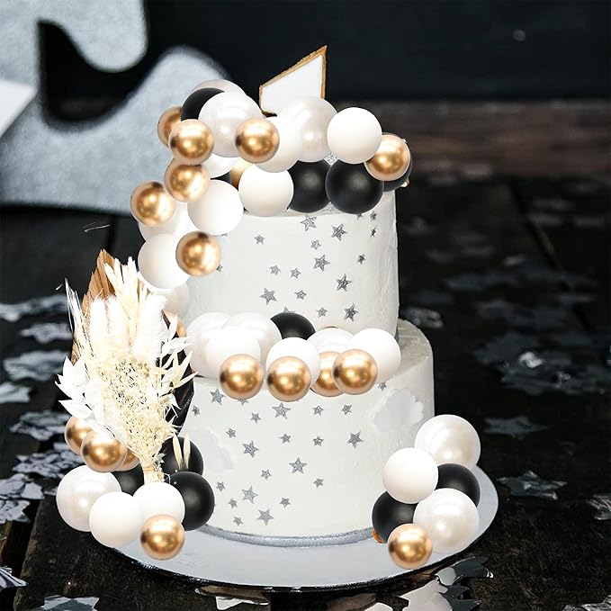 Gyufise 21 Pack Flower Boho Cake Topper Ball Cake Decorations Palm Leaves Plants Cake Decor for Girl Bohemian Princess Theme Wedding Baby Shower Birthday Party Supplies White Gold