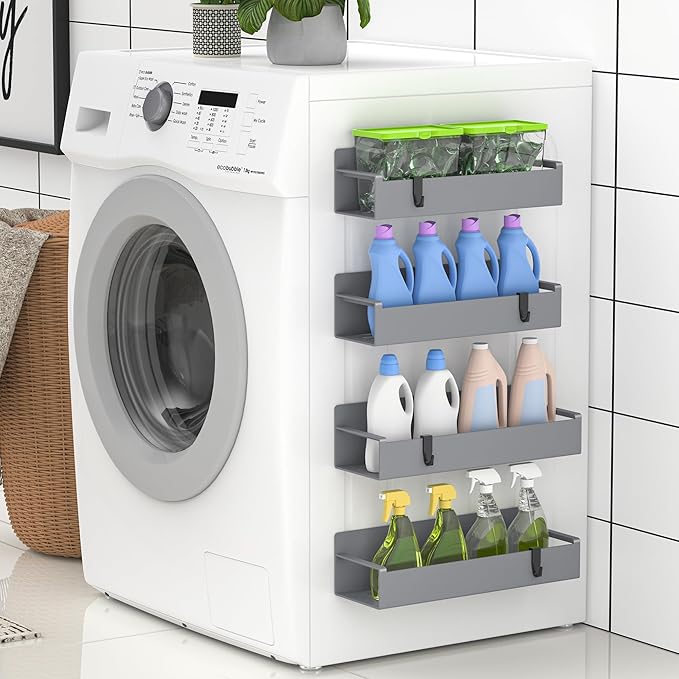 4 Pack Magnetic Spice Rack Organizer for Refrigerator and Oven, Dark Grey Fridge Organizers and Storage for Kitchen