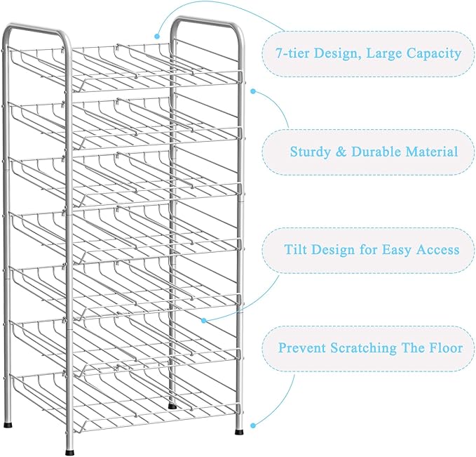 Vrisa Can Organizer for Pantry 7-tier Can Organizer Can Good Organizer for Pantry Shelf Holds up to 84 Cans Can Rack Dispenser for Pantry, Kitchen, Cabinet Silver