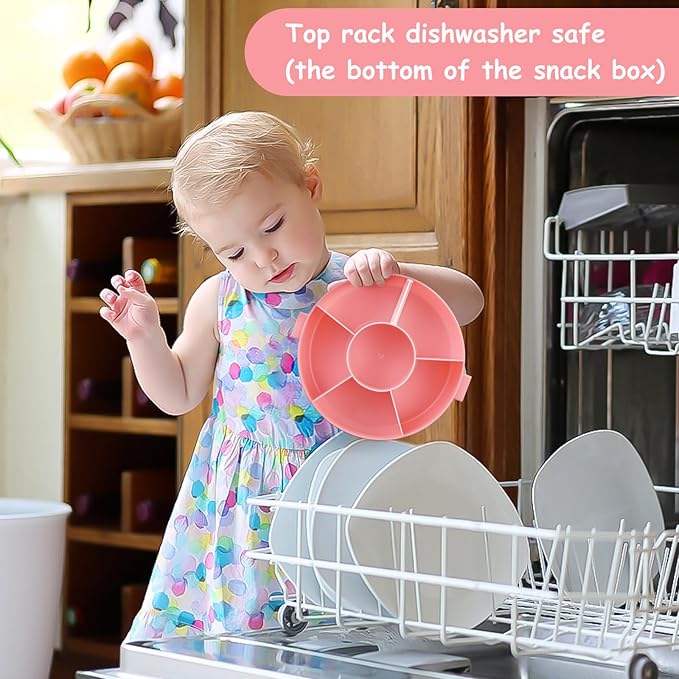 Snack Spinner Set for Kids – 2-Pack, Includes Rotating Snack Container & Classic Sectioned Snack Box, BPA-Free, Dishwasher Safe, Perfect for Travel, Pink