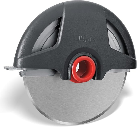 Pizza Cutter Wheel, UHIYEE Heavy Duty Pizza Slicer, Stainless Steel Large Pizza Wheel Blade with Safety Rotating Guard, Thickened Blade Ergonomic Handle Cut through Crust with Ease, Gray