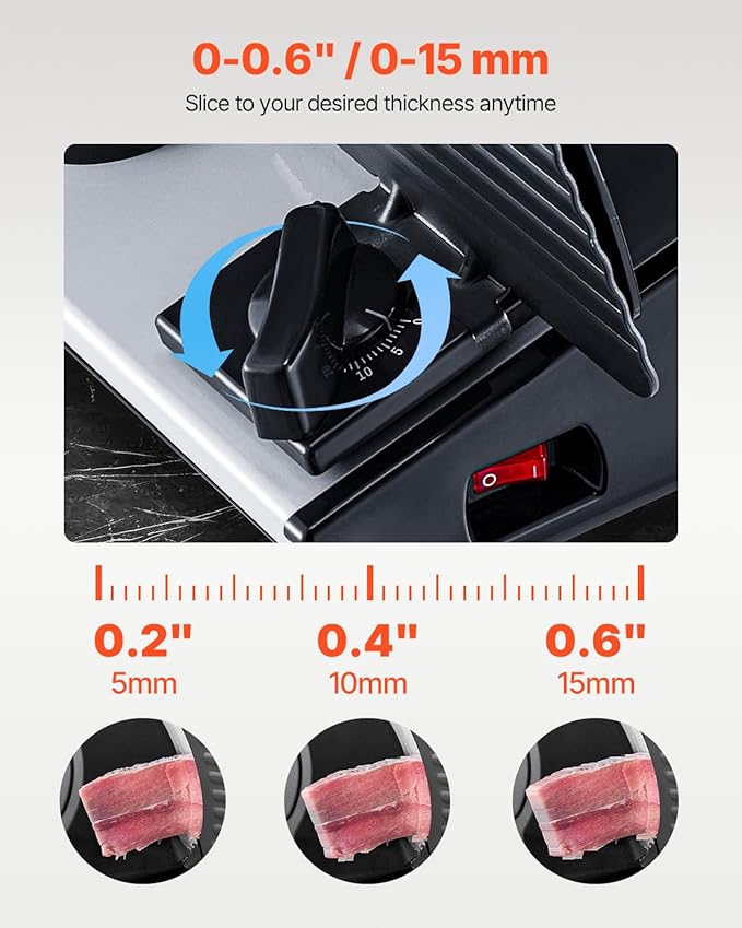 VEVOR Meat Slicer, 7.5 inch Electric Deli Food Slicer with two Premium SUS420 Blades, 0-0.6 inch Adjustable Thickness, 180W Food Slicer Machine for Meat, Hard Bread and Cheese, Home Use