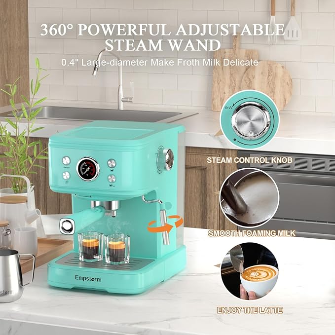 Espresso Machine Latte Coffee Makers 20 Bar, 2 IN 1 Professional Cappuccino Machine and Milk Frother Steam Wand Compatible for NS Original Capsules for Home Brewing - Blue