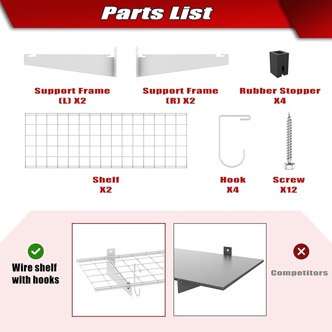 WALMANN 2 Pack Garage Wall Shelves, 45x15 inch Wall Mounted Storage Shelves for Garage Heavy Duty Wall Shelving, Holds Up to 220 Lbs(White)
