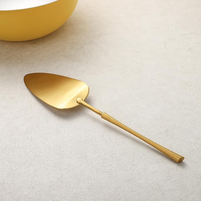 gold Cake Cutter,Stainless Steel Pie Spatula Serrated,Cake Pizza Cutter Tart Dessert Slicer Comfortable Handle(gold)