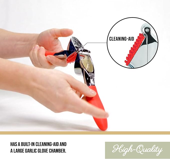 Trudeau Garlic Press - Effortless Garlic Crusher with Built-In Cleaning Aid, Large Garlic Chamber, Comfortable Ergonomic Handle, BPA-Free & Dishwasher-Safe - Quick and Easy Meal Preparation