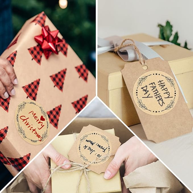 500pcs 2" Label Stickers for Jars and Lids, 4 Different Wreath Designs, Kraft Sticker Labels for Pantry, Mason Jars, Canning, Bottles