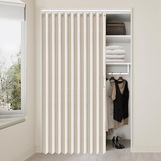 Vatge Accordion Style Door Curtains for Doorways - Laundry Room Curtains for Doorway, Folding Accordion Doors for Closets with No Door, 1 Panel with Tieback, W52 x L78, Beige