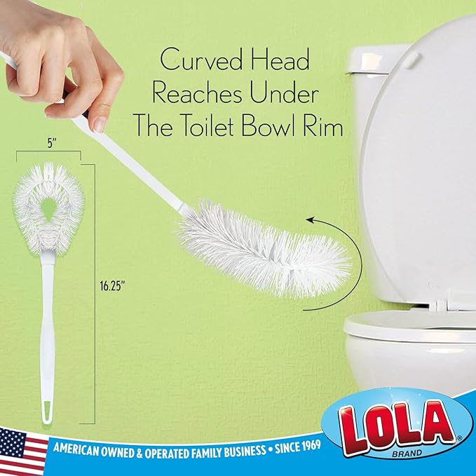 Lola Products Toilet Bowl Brush w/Curved Head, Coated Wire, Durable Poly Bristles, Reaches Under Toilet Bowl Rim, 1 Pack