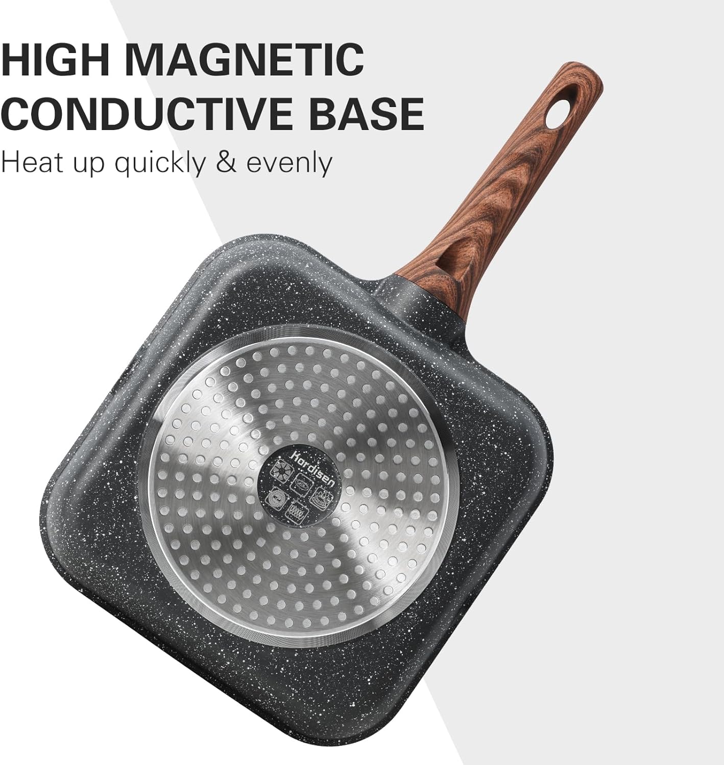 Nonstick Grilling Pan with Lid for Stove Tops, 9.5 Inch Square Grill Pan for Indoor Cooking, Granite Coating Grill Skillet with Pour Spouts, Versatile Griddle, Induction Steak Pan, PFOA Free