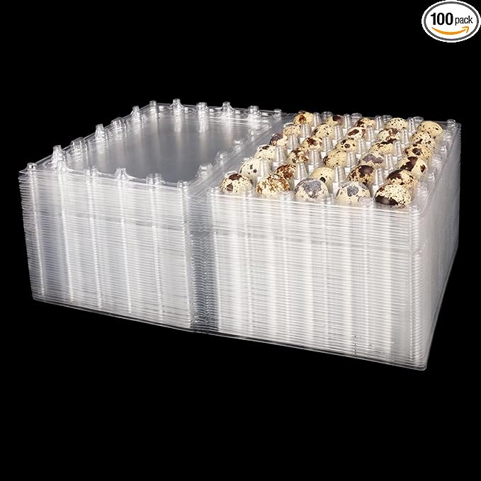 100 Pack Quail Egg Cartons, Clear Plastic Quail Egg Trays, Holds up to 30 Quail Eggs Securely - Your Ultimate Small Eggs Carton Holders for Bulk Storage and Display by KUKLIPJIM