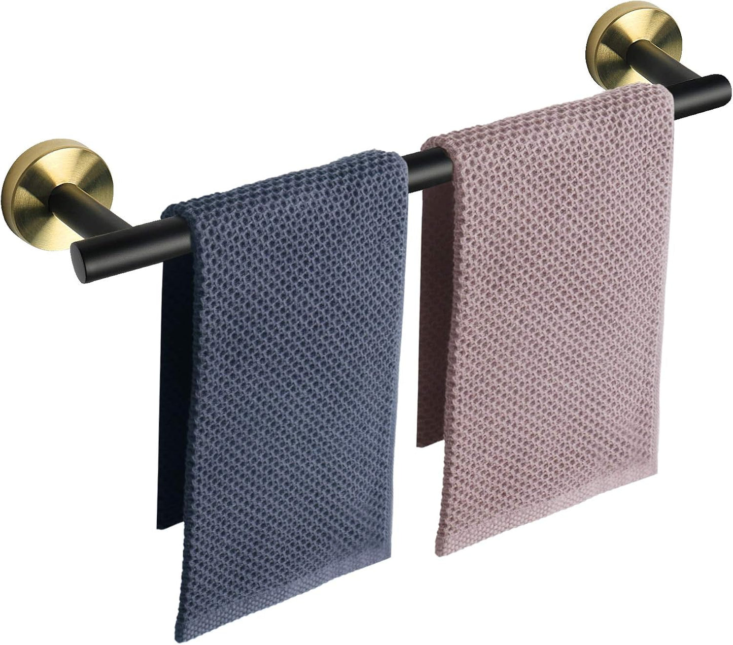 NearMoon Bath Towel Bar, Bath Accessories Thicken Stainless Steel Shower Towel Rack for Bathroom, Towel Holder Wall Mounted (1 Pack, Matte Black & Gold, 24 Inch)