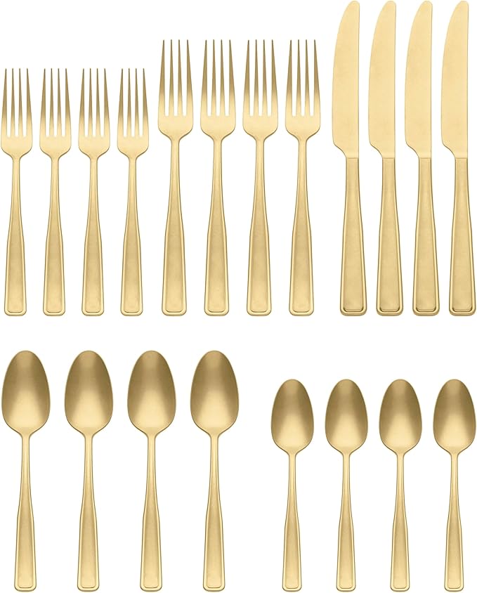 Oneida 896759 Reid Vintage Champagne Tumbled 20 Piece Flatware Set