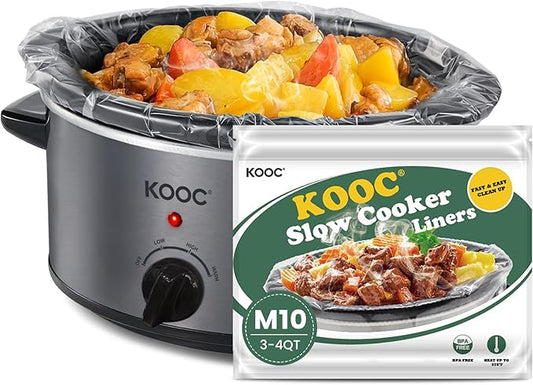 KOOC Slow Cooker Liners 11"x17" 10 count Middle Size Disposable Plastic Bags Pot Liners Cooking Bags Fit 3 qt to 4 qt Pot BPA Free