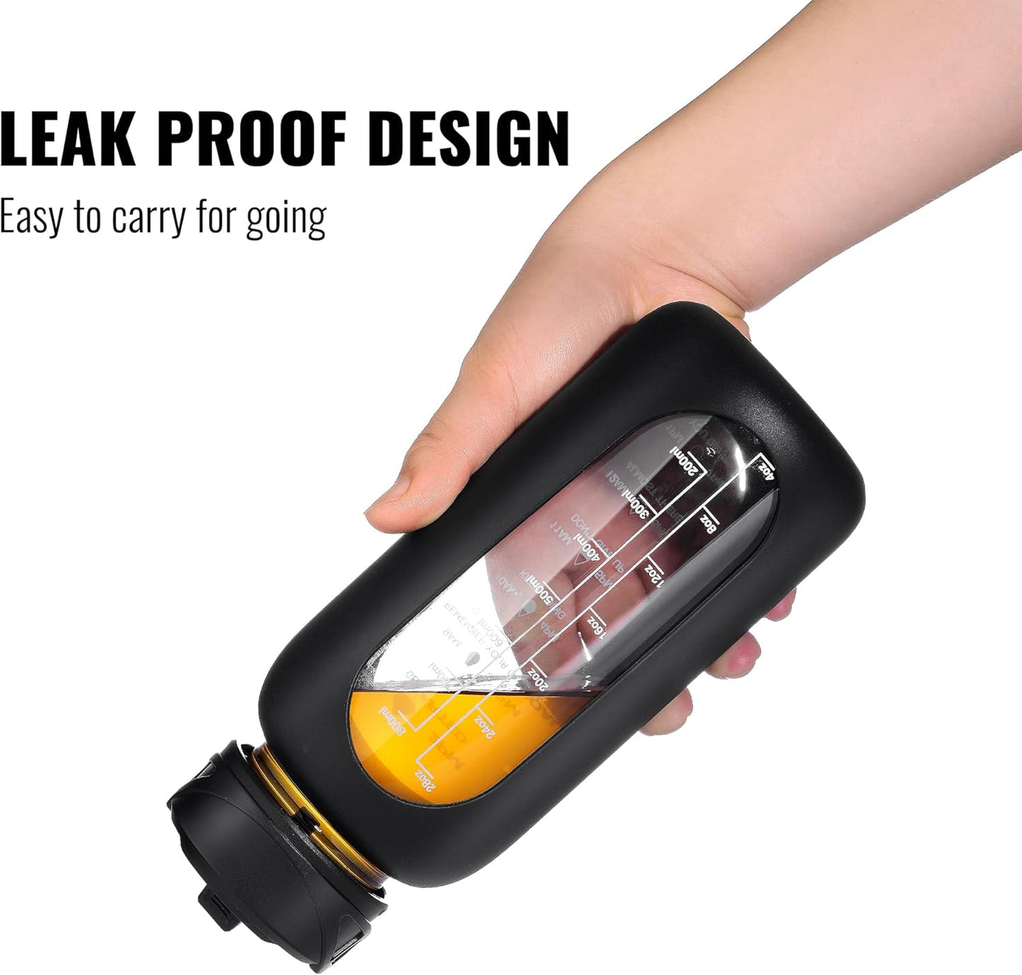 CIVAGO 32 oz Glass Water Bottle with Straw and Handle, Large Sports Motivational Water Bottle Flask with Time Marker and 2 Lids, Leakproof Water Jug Canteen with Silicone Sleeve for Gym,Navy