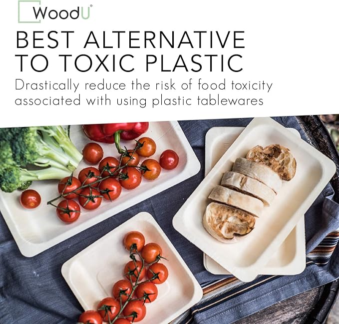 Eco-Friendly Compostable Party Plates - Set of 50 Disposable Wooden Dessert Plates (7.5" x 5.5") for Events and Gatherings