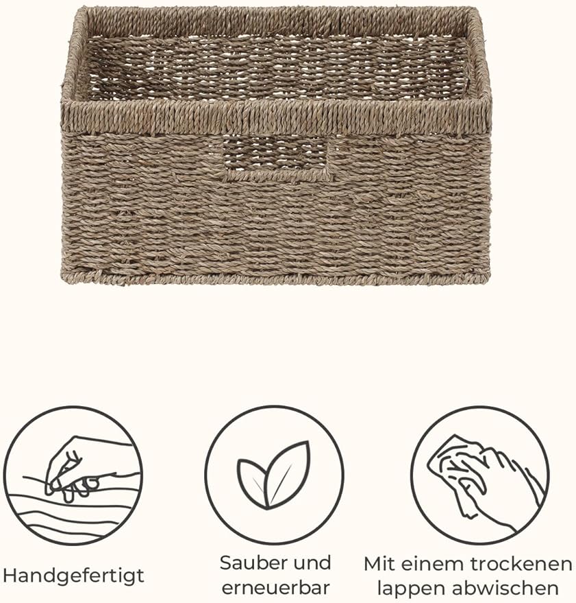 StorageWorks Extra Large Wicker Baskets for Organizing, Seagrass Storage Basket with Built-in Handles, 1 Pack