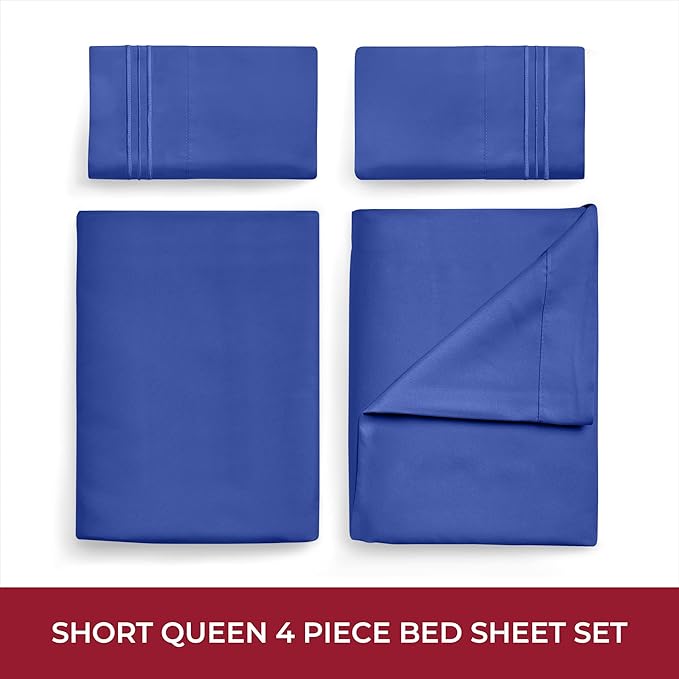 Mellanni RV Short Queen Sheets - 4 PC Iconic Collection Bedding - Hotel Luxury, Extra Soft, Cooling Bed Sheets - Deep Pocket up to 10 inch (RV/Short Queen, Royal Blue)