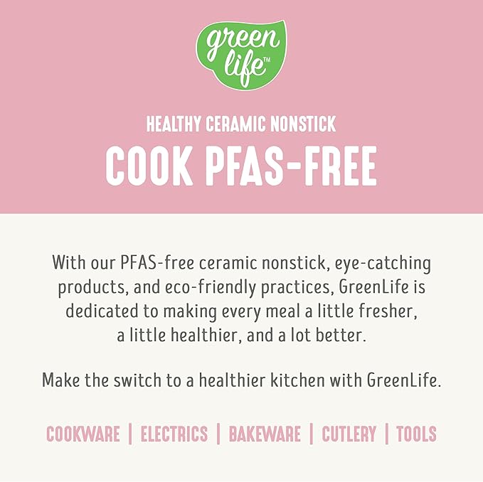 GreenLife 6QT Slow Cooker, Non-Toxic PFAS-Free Ceramic Nonstick Removable Interior Bowl, Programmable, Family Friendly, Keep Warm, Stovetop & Oven Safe, Dishwasher Safe Parts, Timer, Glass Lid, Pink