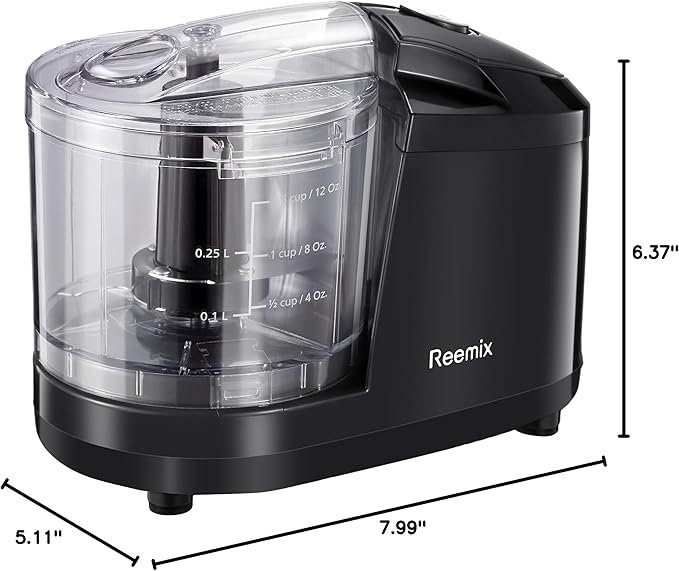 1.5-Cup One-Touch Electric Food Chopper, 100W Mini Food Processor Meat Grinder, Mix, Chop, Mince and Blend Vegetables, Fruits, Nuts, Meats, Stainless Steel Blade (Black)