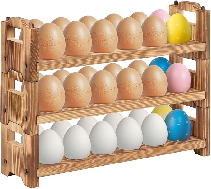 Egg Holder Countertop, 3-tire Solid Wooden Egg Holder, Stackable Egg Storage Basket Holding Up to 36 Fresh Eggs, Chicken, Duck Eggs - Unfinished