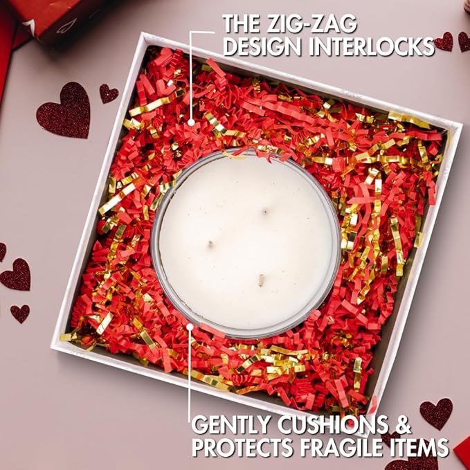 MagicWater Crinkle Cut Paper for Gift Baskets - 2LB - Red & Gold - Perfect for Shredded Paper Filler, Basket Filler, Gift Boxes, Bridesmaid Gifts, Halloween Stuffers & More – Ideal for All Occasions