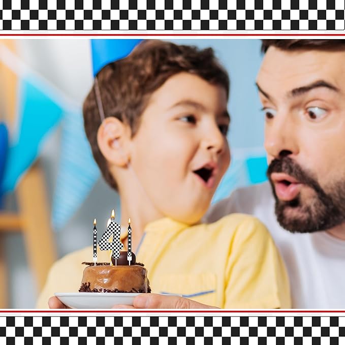 13 Pcs Racing Cars Themed Birthday Candles Black and White Race Number 4 Checkered Candle Cake Topper for Racing Car Party Decoration Supplies (Number 4)