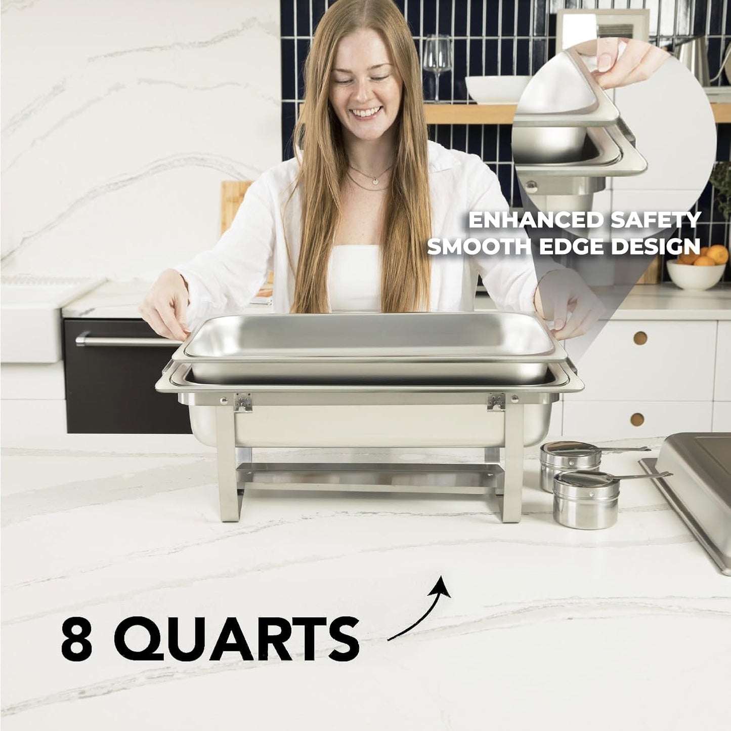 4 Pack 9.5QT Chafing Dish Full Set – Stainless Steel Catering Chafer with Lids, Pans & Fuel Holders – Buffet Food Warmers for Parties, Events & Weddings (Rolled Edges)