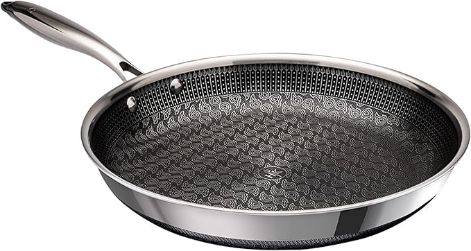 Hell's Kitchen Hybrid 11" Frying Pan, Tri-Clad Stainless Steel and Nonstick Ceramic PFAS Free, no PFOA, no PTFE, no Teflon, Non Toxic Cookware, Metal Utensil Safe, All Cooktops, Oven Safe