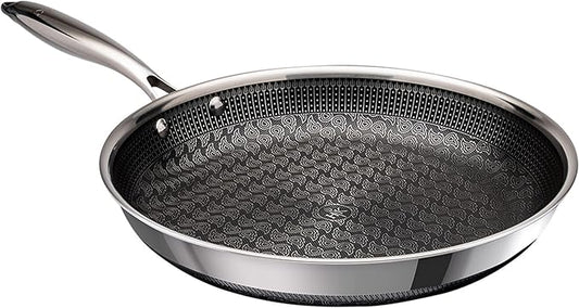 Hell's Kitchen Hybrid 11" Frying Pan, Tri-Clad Stainless Steel and Nonstick Ceramic PFAS Free, no PFOA, no PTFE, no Teflon, Non Toxic Cookware, Metal Utensil Safe, All Cooktops, Oven Safe