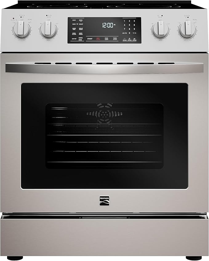 Kenmore Front Control Electric Range Oven with 5 Cooktop Elements with 7 Cooking Power Options, True Convection, Steam and Self Clean, Freestanding Oven, 4.8 cu. ft. Capacity Stainless Steel