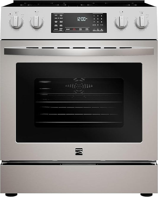 Kenmore Front Control Electric Range Oven with 5 Cooktop Elements with 7 Cooking Power Options, True Convection, Steam and Self Clean, Freestanding Oven, 4.8 cu. ft. Capacity Stainless Steel