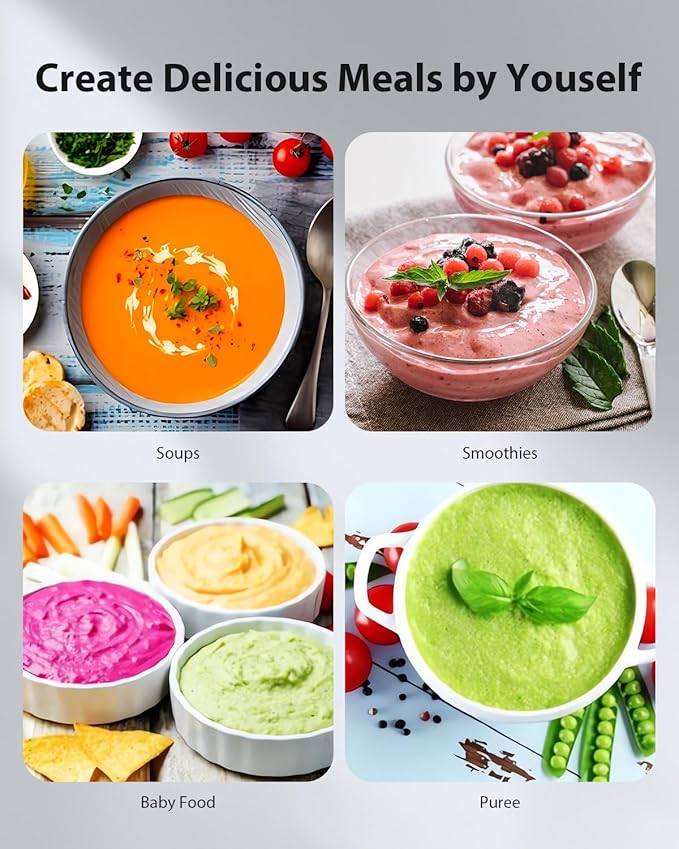 1000W Powerful Immersion Blender Handheld, 2025 New Update Hand Blender with 25-Speed and Heavy-Duty Copper Motor, 4 in 1 Hand Mixer with Chopper, Whisk, Beaker and Wand Silver